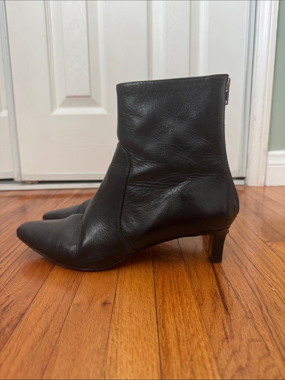 Madewell Black Leather Pointed Ankle Kitten Heel Booties